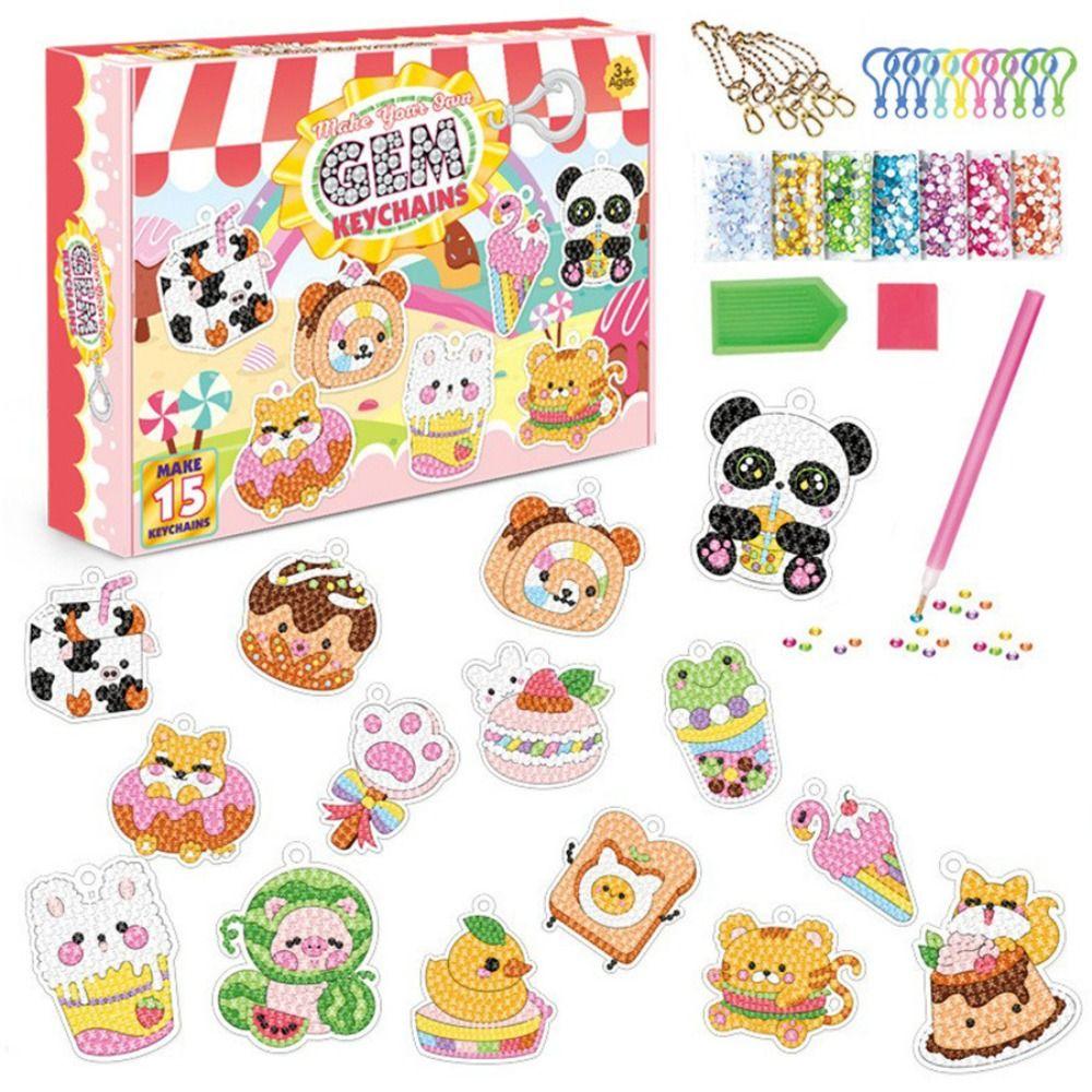 Cartoon Design  Painting Set Handmade Craft DIY Key Chain Pendant  Children's Art