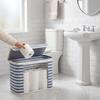 Folding Toilet Paper Holder Clear Window Striped Fabric Storage Basket  Bathroom Accessories