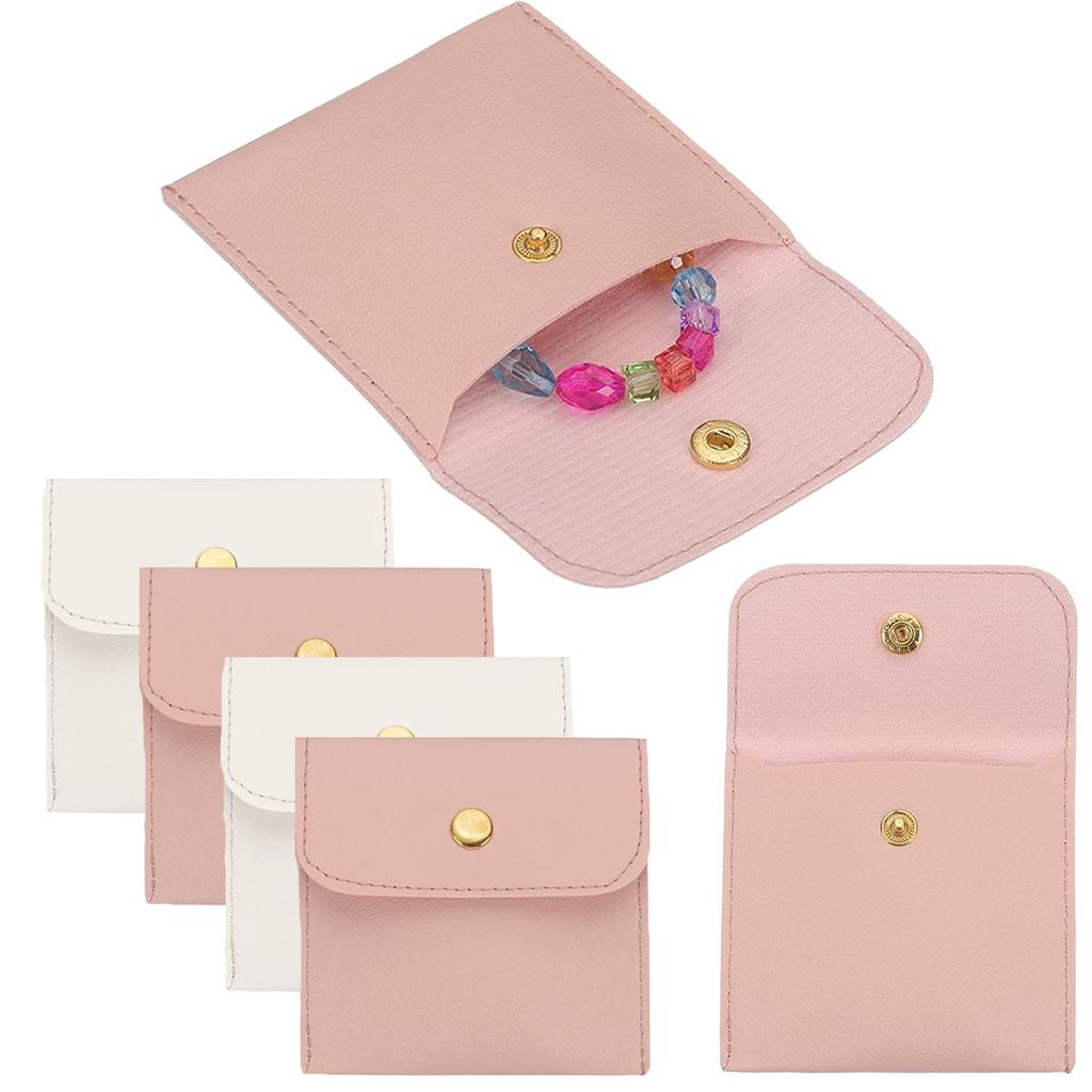 6/12 PCS Premium PU Leather Jewelry Pouch – Square Snap Button Travel Case for Earrings, Rings & Necklaces, Compact Organizer