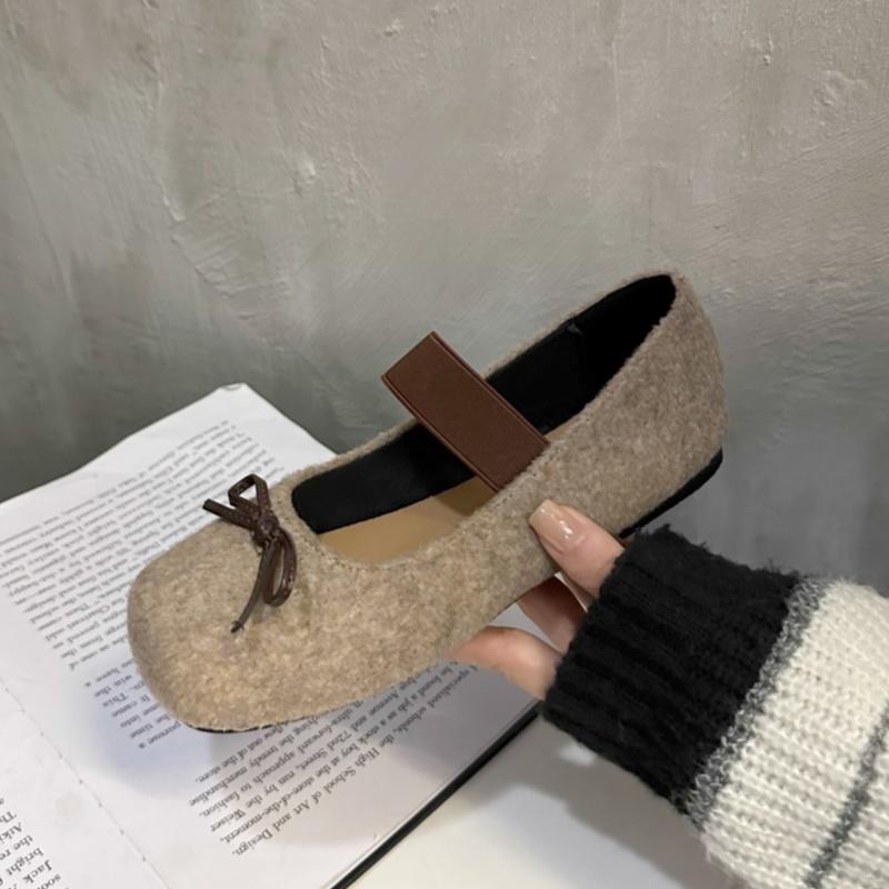 Женские трендовые туфли-балетки с бантом Мэри Джейн с квадратным носком 2025 Зима Новые Лолита Балетные Повседневные Туфли Модные Платье Zapatillas Mujer