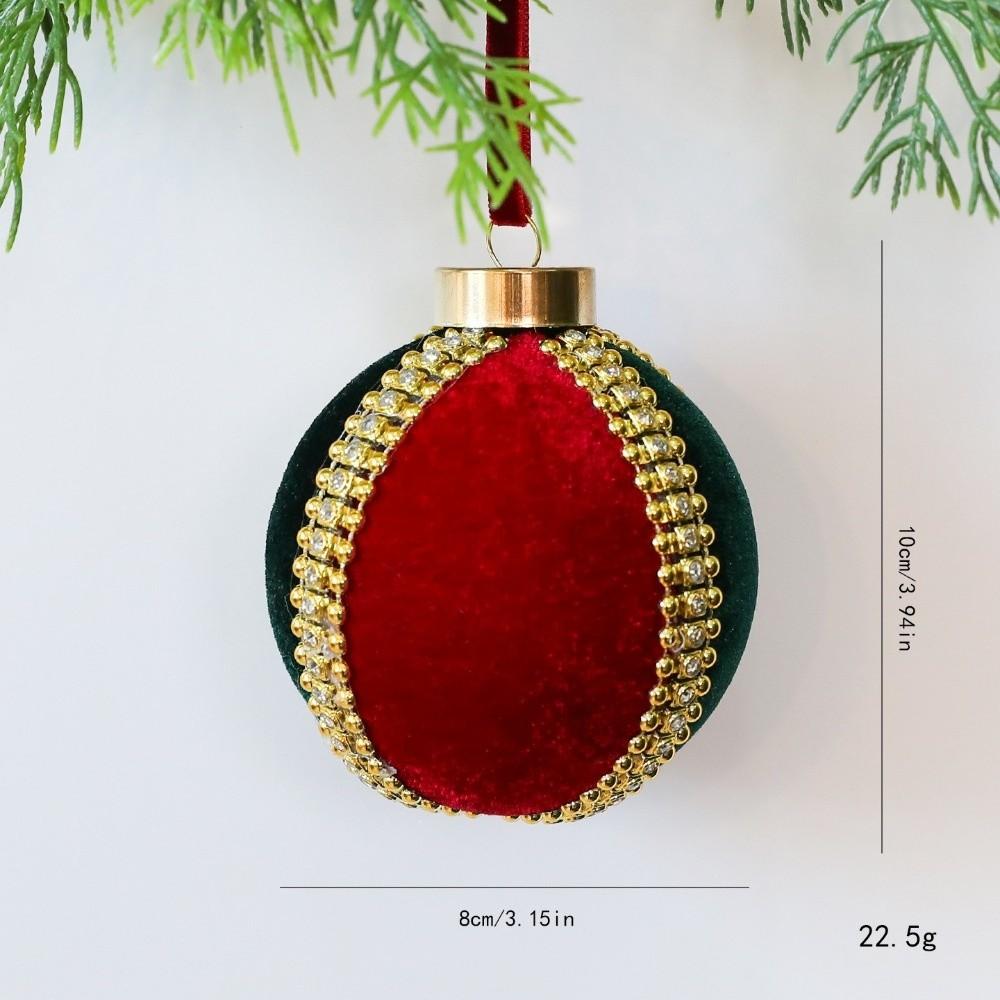8cm Christmas Tree Ornaments Plastic Rhinestone Embellished Hanging Ball Ornaments Flocked Velvet Christmas Decorative Ball