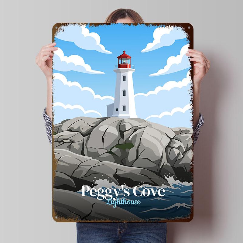 Peggys Cove Lighthouse Tinplate Poster Custom Wall Art Vintage Metal Signs Retro Tin Plaque for Man Cave Garage Decorations