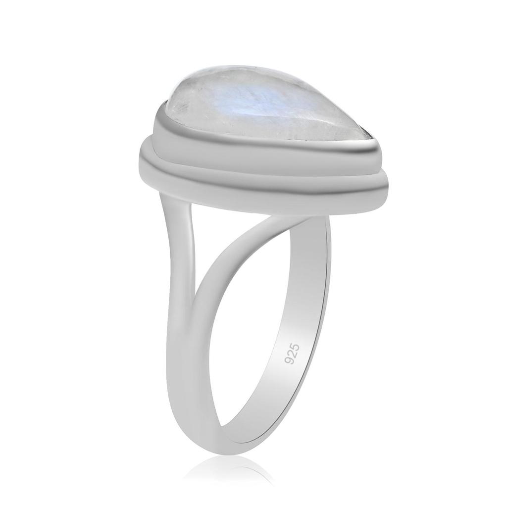 10X14 мм Натуральный Синий Огненный Лунный Камень Драгоценный Камень Стерлингового Серебра 925 Сплит-Хвостовик Грушевидное Кольцо Для Женщин и Девочек