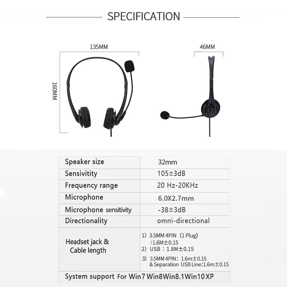 Проводные наушники 3,5 мм, универсальная USB-гарнитура для планшета с микрофоном с шумоподавлением для ПК, ноутбука, компьютера, видеообучения