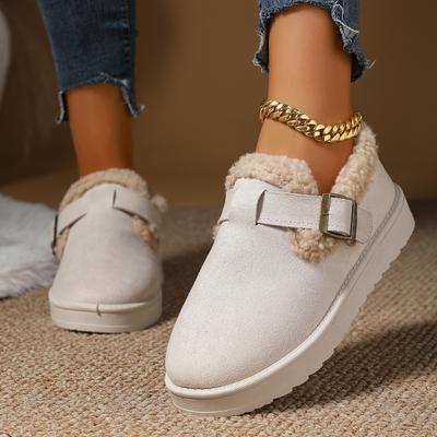 Модные женские коричневые замшевые ботинки с закрытым носком на подкладке с ремешком на пряжке на платформе зимние теплые удобные повседневные слипоны для женщин