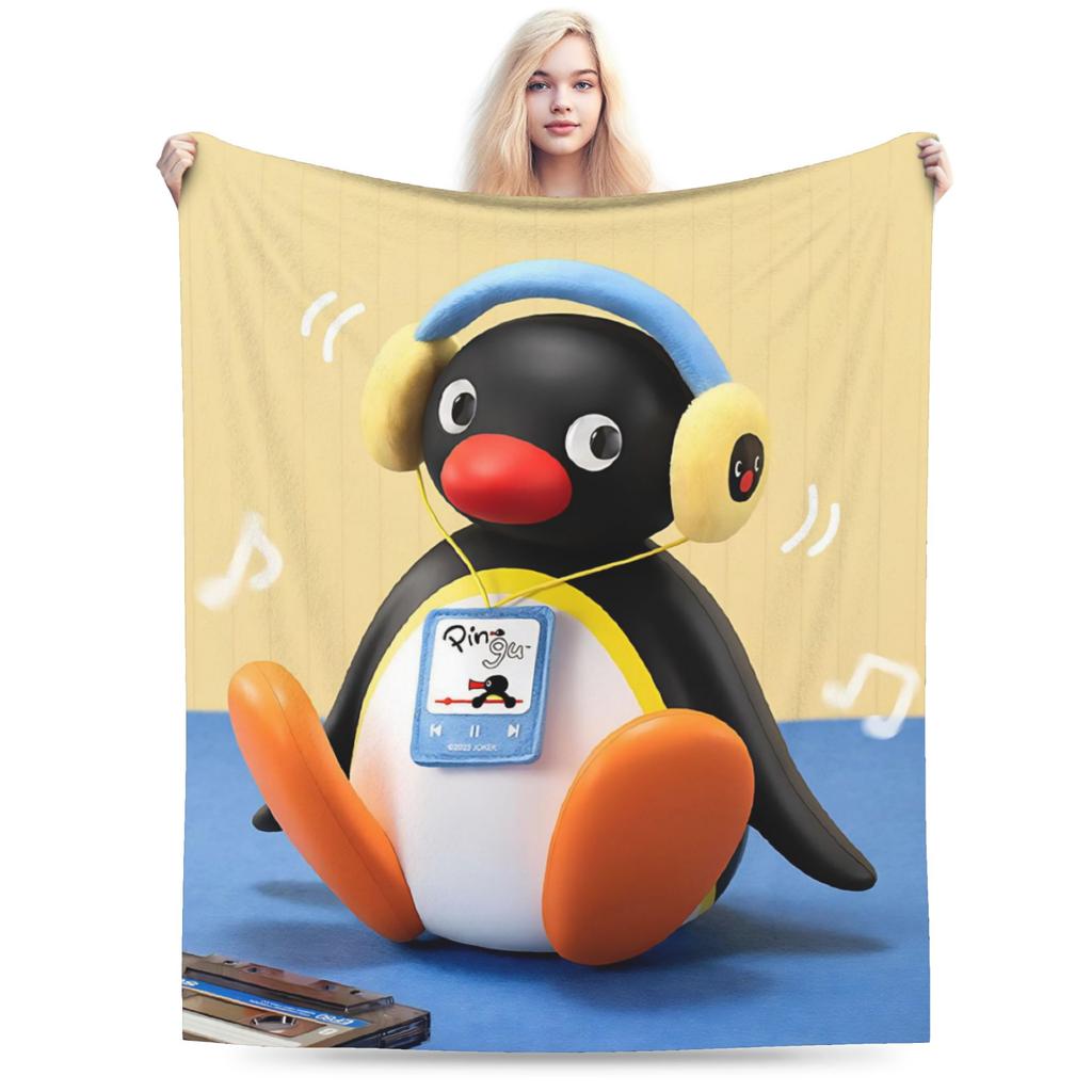 Noot Pingu Fleece Throw Blankets Penguin Cartoon Blankets for Bedding Couch Ultra-Soft Bedding Throws
