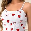 Women's Summer Camisole Pajama Set Spaghetti Strap Sleeveless Crop Tank Top And Shorts Sleepwear Set Heart Print Two-Piece Lounge Set