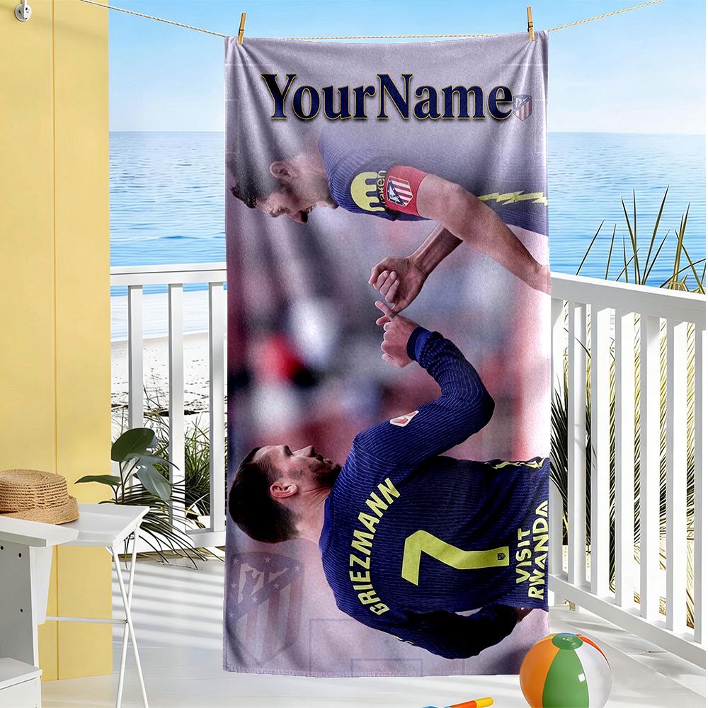 Atletico Madrid Customized Name Beach Towel Super Soft Microfiber Quickdry Fabric Suitable for Swimming Gym Camping Yoga Vacation