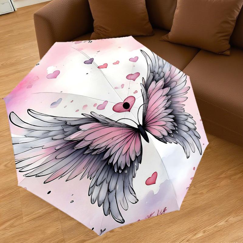 1pc Wings Hearts Automatic Open/Close Umbrella Compact Folding Umbrella with 8-Rib Shaft for Women/Men, Elegant Birthday1190S
