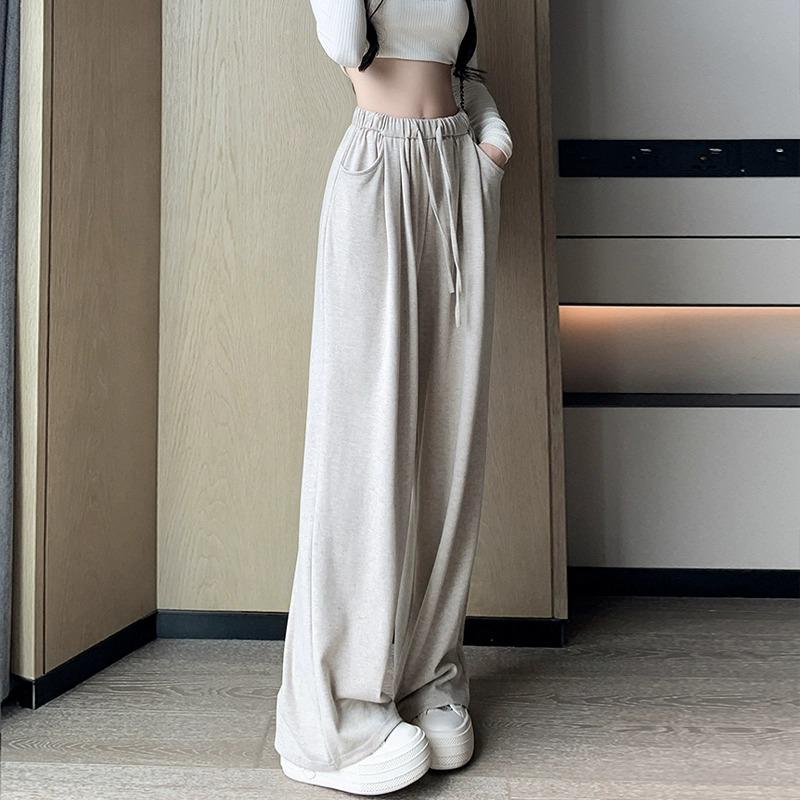 2025 Маленькие женские серые широкие спортивные штаны - Повседневные брюки на кулиске для осени/зимы (XS)
