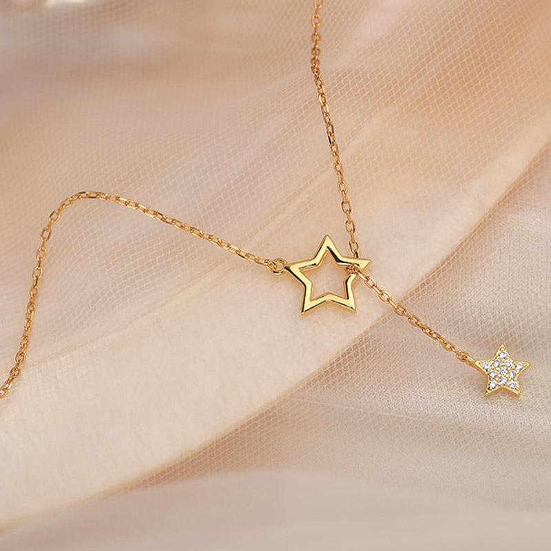 Изысканное ожерелье из стерлингового серебра 925 пробы с пятиконечной звездой для женщин, блестящая циркониевая подвеска со звездой, цепочка на ключицу для девочек