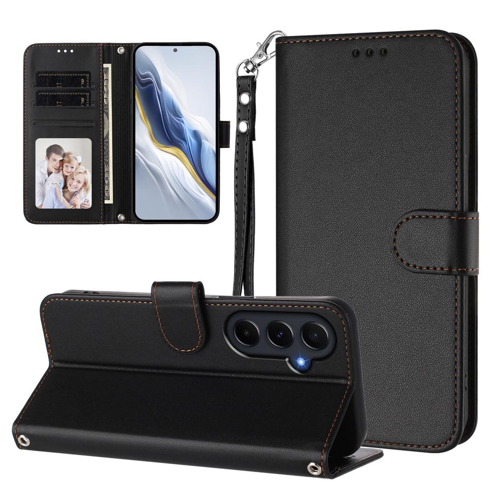 For Samsung Galaxy A55 5G Leather Case Wallet Stand Phone Cover with Wrist Strap