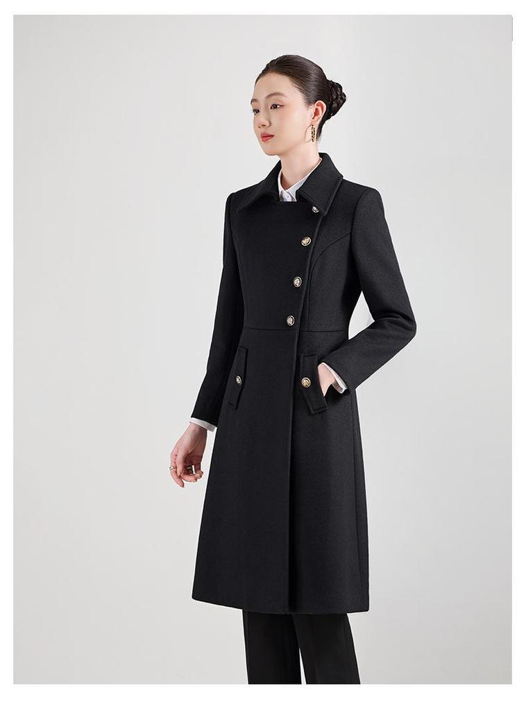 Women's Mid-Length Wool Blend Coat for Professional & Office Wear