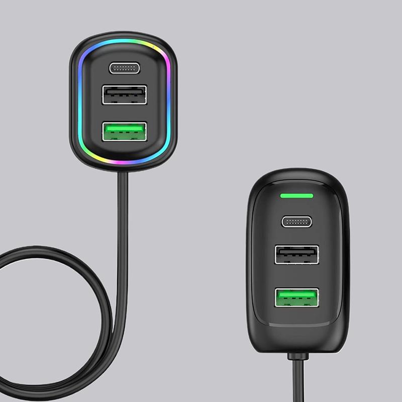 6-портовый USB Type-C передний и задний удлинитель автомобильное зарядное устройство с RGB подсветкой PD быстрая зарядка адаптер питания для iPhone планшет ноутбук