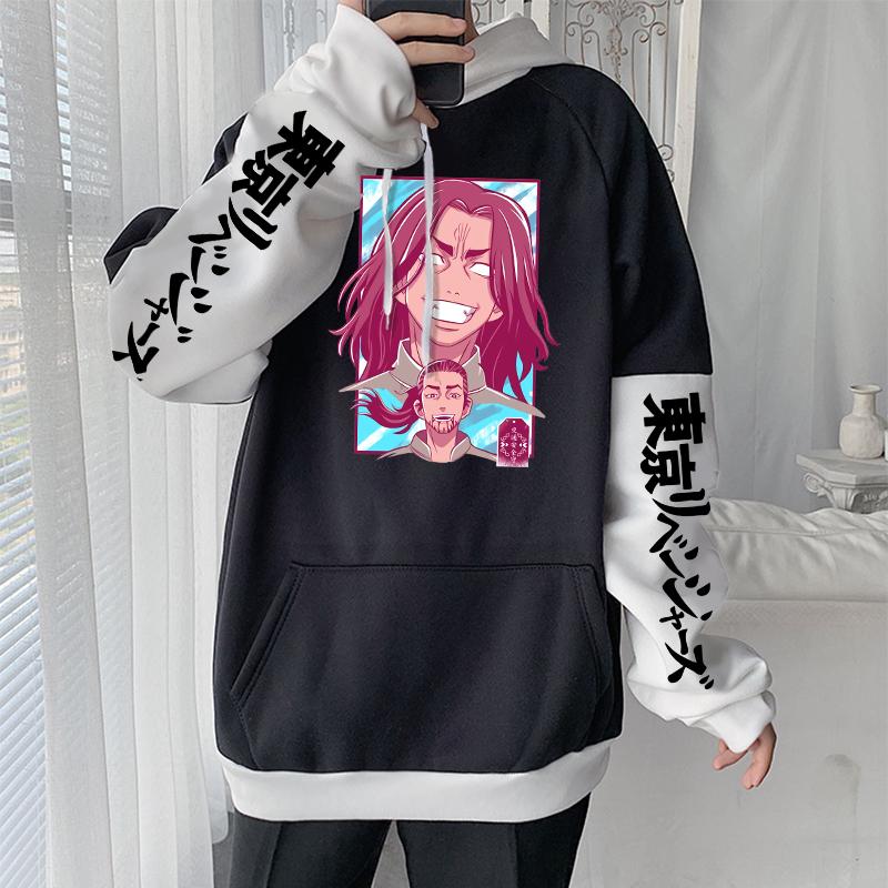 Японские крутые толстовки с капюшоном Sano Manjiro Anime Tokyo Revengers в стиле пэчворк с круглым вырезом, повседневные свободные мужские толстовки большого размера
