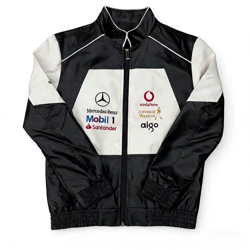 Кожаная куртка с вышивкой для гонок Формулы-1 - Ретро-стиль Harley для мотоциклистов, Хлопковый костюм для езды, ПУ куртка