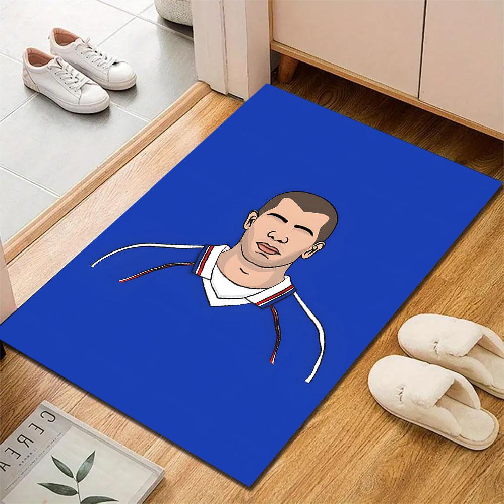 "Soccer Player Portrait on Blue" Patterned carpet, suitable as a non slip play mat for the living room and bedroom sofa
