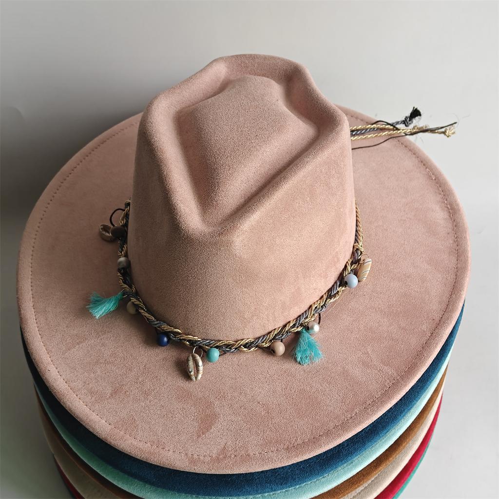Retro Arrow Top Vegan Suede Hat 9Cm Wide Brim Fedora Hat For Women Men Bohemian Style Panama Hat Rancher Hat
