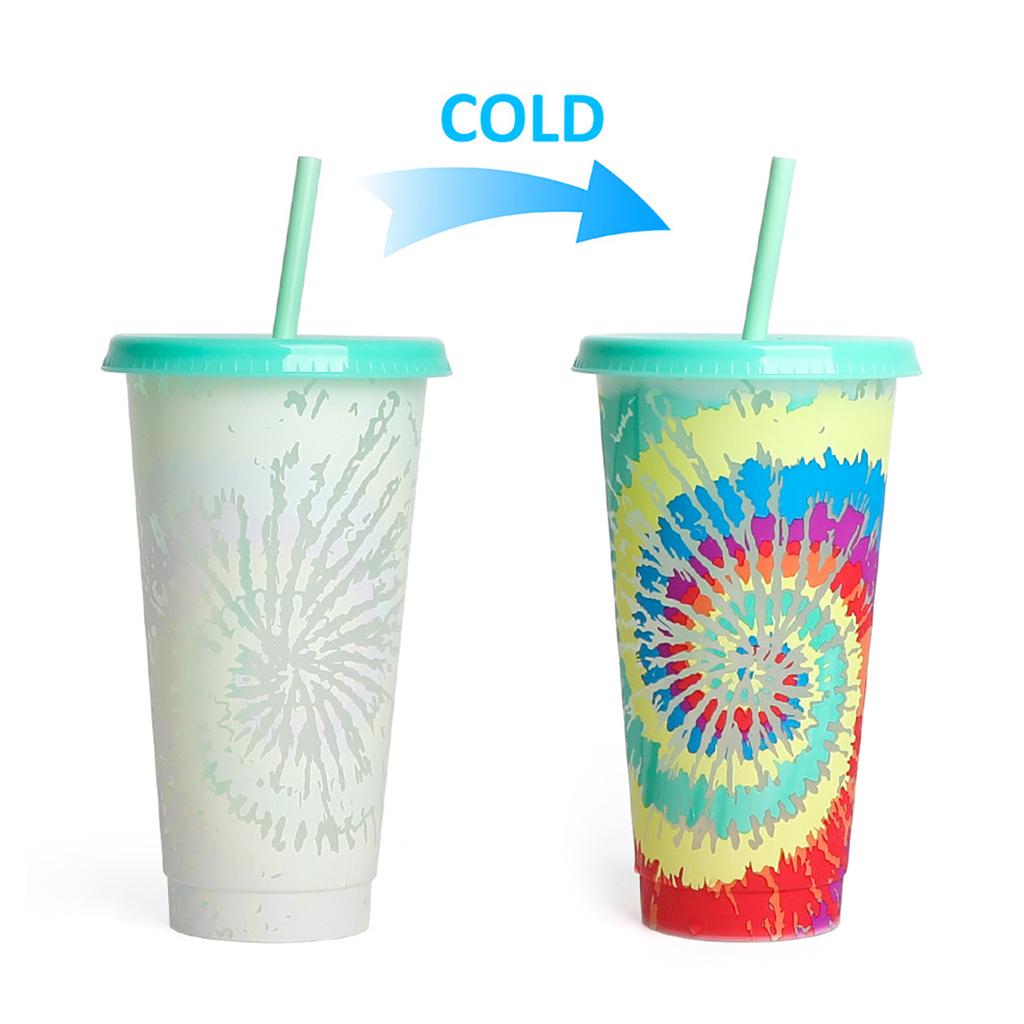 710 мл многоразовые с соломинками, креативные чашки для воды, меняющие цвет, чашка с крышкой, волшебный пластик, меняющий цвет холодной воды