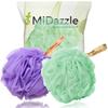 Midazzle Роскошная мочалка-губка для ванны, эксфолиатор, скраб для создания обильной пены, очищающая (Маленький, Упаковка 2 шт., Фиолетовый и Зеленый)