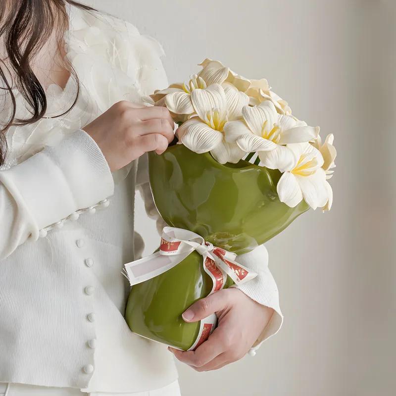 Керамическая ваза Ваза в форме цветка розы Декор для стола Букет цветов для украшения дома Декоративные цветочные вазы Эстетический декор комнаты