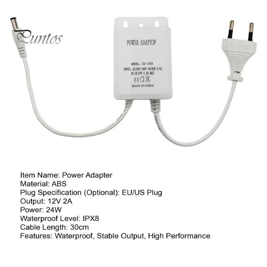 Водонепроницаемый адаптер питания 12В 2А для камер видеонаблюдения с вилкой EU/US