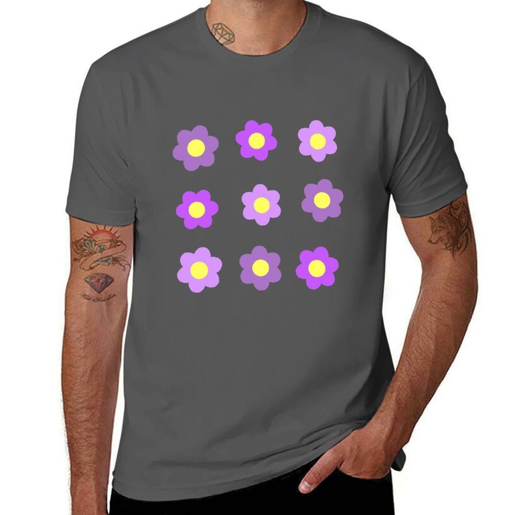 Aesthetic Purple Flowers TShirt No Iron Casual Short Sleeve Top