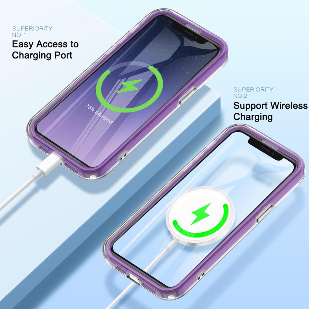 For iPhone 11 Feather Pattern Case Gradient PC+TPU Protective Phone Cover with Screen Protector