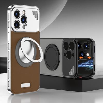 Чехол для iPhone 14 Pro Max с магнитной застежкой, задней панелью + металлическим каркасом, чехол для телефона с подставкой