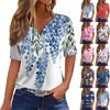 Жен. Футболка Футболка С принтом Пуговицы С короткими рукавами Повседневные Выходные Мода Классический V-образный вырез Обычный Верх