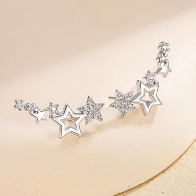 Серьги-гвоздики из серебра 925 пробы со звездой и цирконами, элегантные свадебные и вечерние украшения для женщин, гипоаллергенные