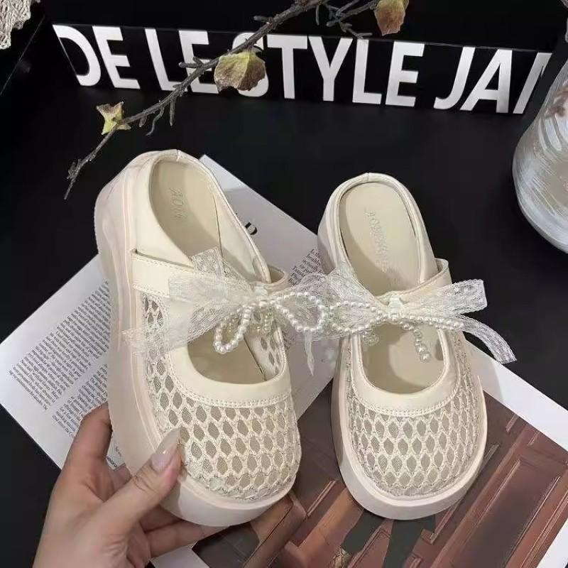 Fashion bow Mary Jane shoes women wear summer new versatile foreign style thick-soled bag head cool slippers