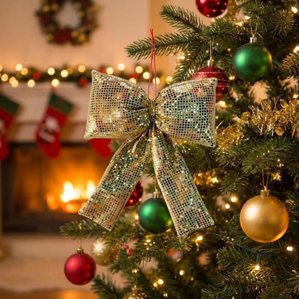Sparkling Christmas Sequin Bow Hanging Wreath Garland Bow Christmas Tree Ornament Merry Christmas