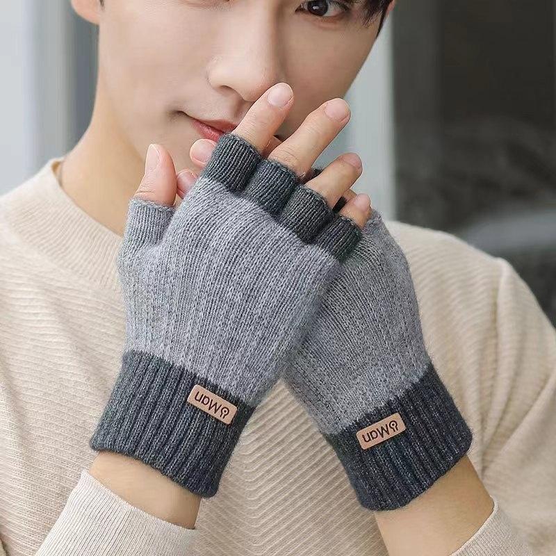 A Pair of Unisex Half-Finger Gloves, Autumn and Winter ted Warm Mid-Cuff Fingerless Mittens, Mittens For Women, Mittens For Women Winter