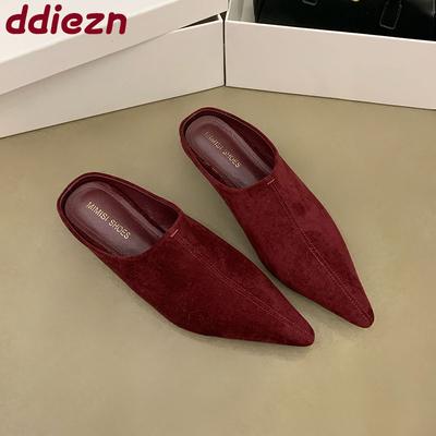 Мода Мода Флок Женские Туфли-лодочки на Низком Каблуке Обувь Слайды Мюли Женская Обувь Мелкая Обувь Заостренный Носок Женские Туфли на Каблуке Сандалии