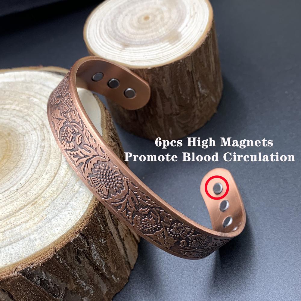 Ikuinen Daisy Браслет из чистой меди Магнитная регулируемая манжета с высокими магнитами Браслеты из твердой меди шириной 15 мм с изменяемым размером ювелирные изделия для мужчин и женщин