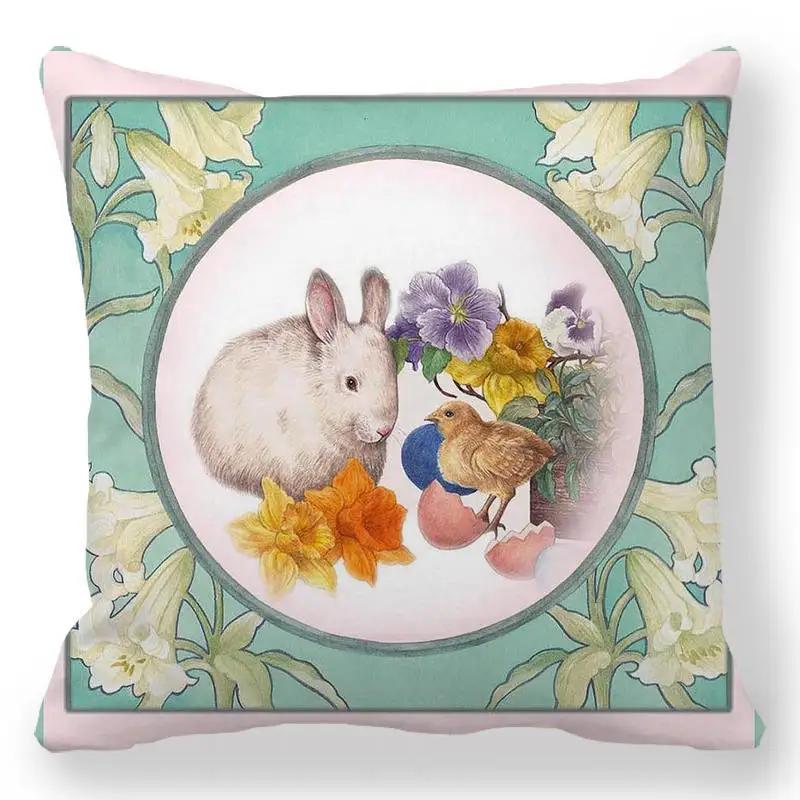 Easter Bunny Print Cushion Cover Spring Easter Egg Hare Pillowcase Home Decoration 40/45/50/60cm