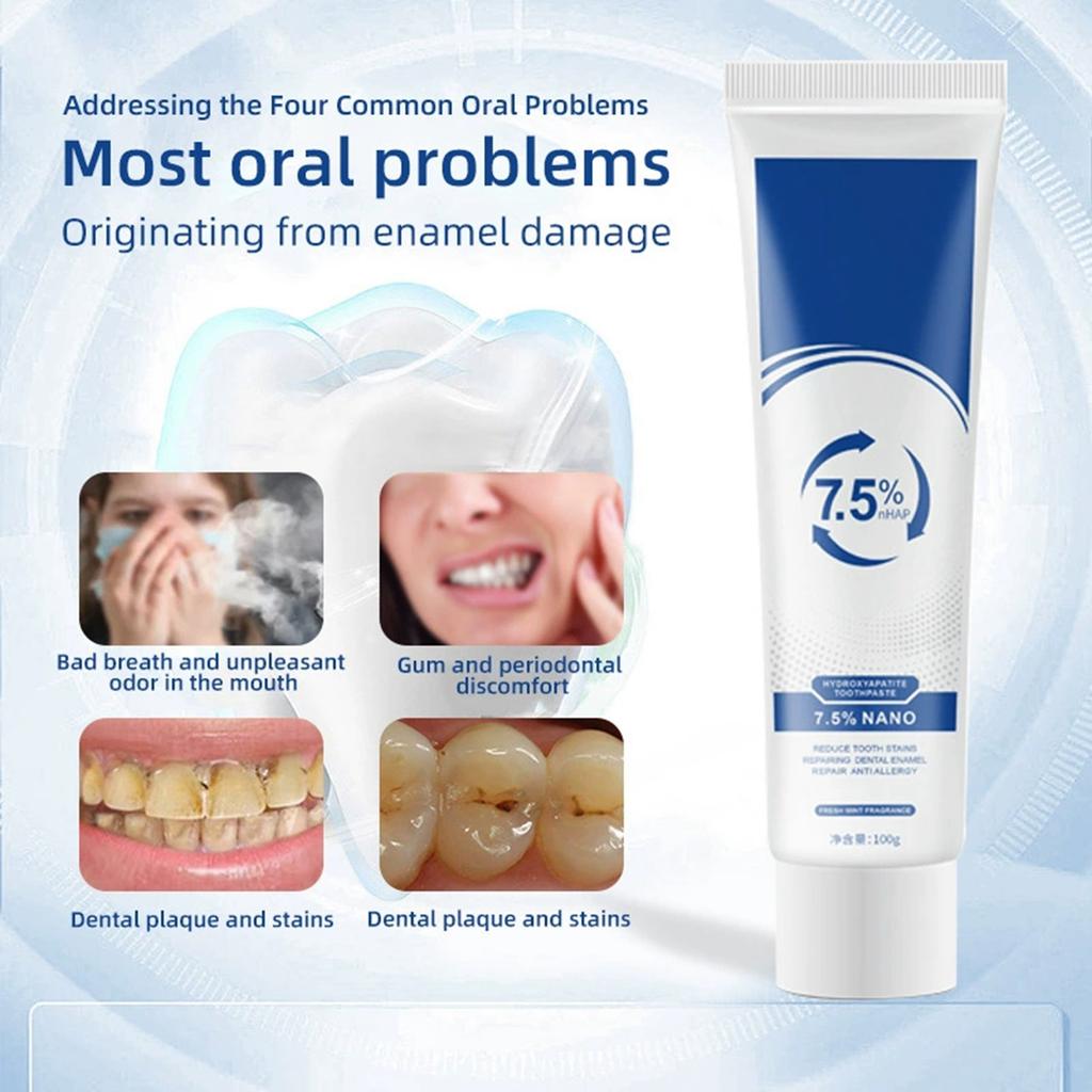 Зубная паста с гидроксиапатитом — это полностью английская зубная паста для ухода за эмалью, которая освежает дыхание, эффективно отбеливает и очищает зубы.