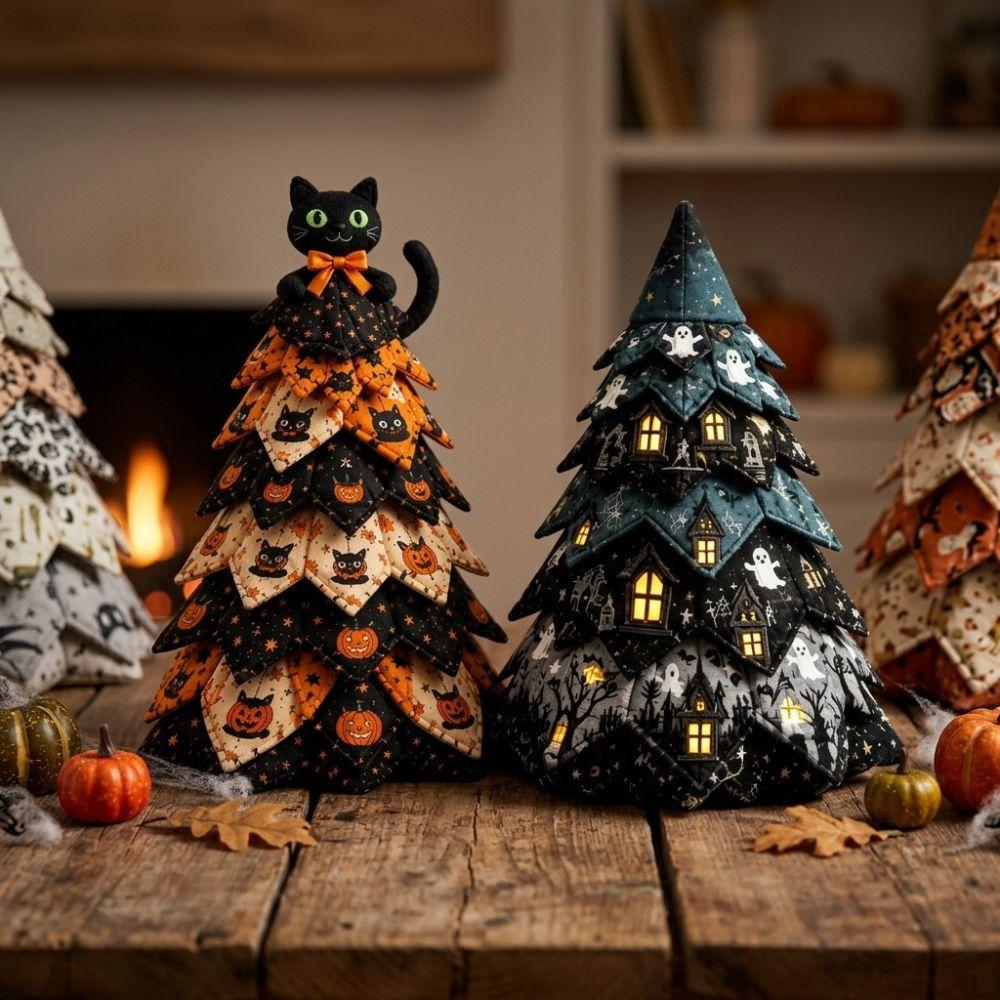 Pumpkin Ghost Quilted Christmas Tree Kit Black Cat Spider Hand Sewing Festival Tree  Fall Harvest