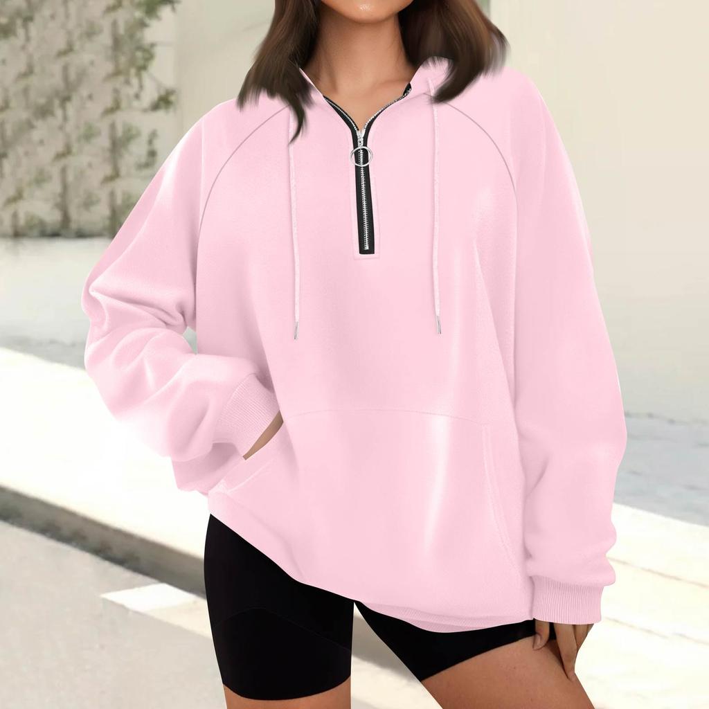 Женская повседневная модная толстовка с длинным рукавом, однотонная, на молнии, с капюшоном, с карманом