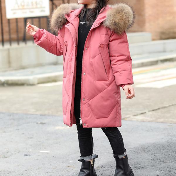 Новая модная детская теплая пуховая куртка Зимняя для девочек с меховым воротником Белый утиный пух Длинная куртка 120-170 см