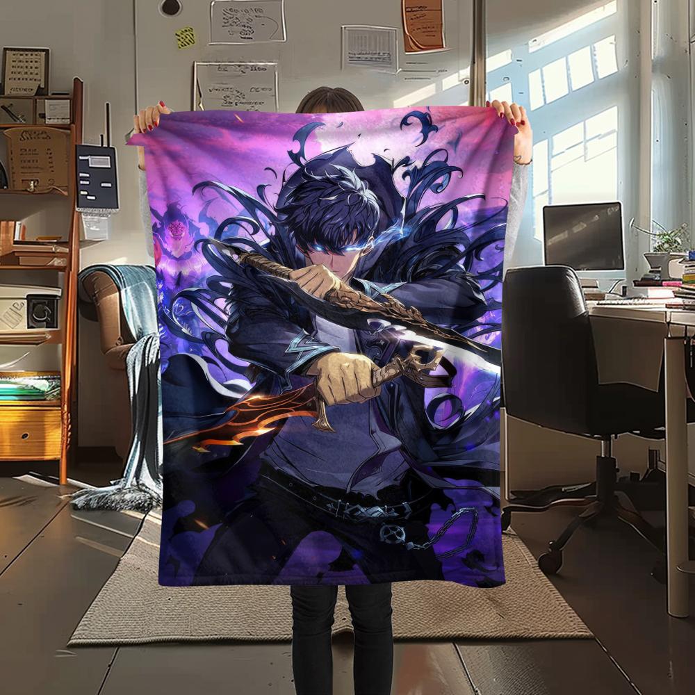 1PC Solo Leveling Print Flannel Blanket, High quality Comfortable for All Seasons, Home Decor, Warmth and Comfort, Perfect for Christmas Gifts