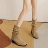 Winter High Quality Women's Boots Fashion Solid Color Round Toe Medium Heel Sleeve Versatile Women's Short Boots
