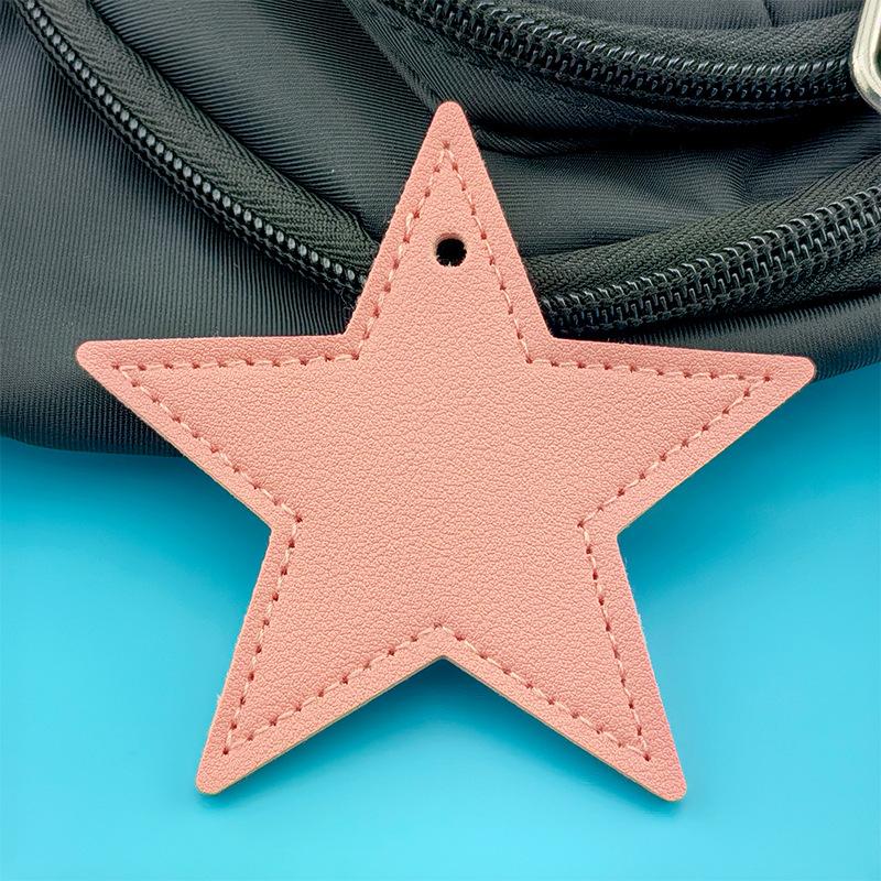 Spot Solid Color Leather Pentagram Keychain Pendant Simple Star Pu Leather Pendant Keychain High Sense