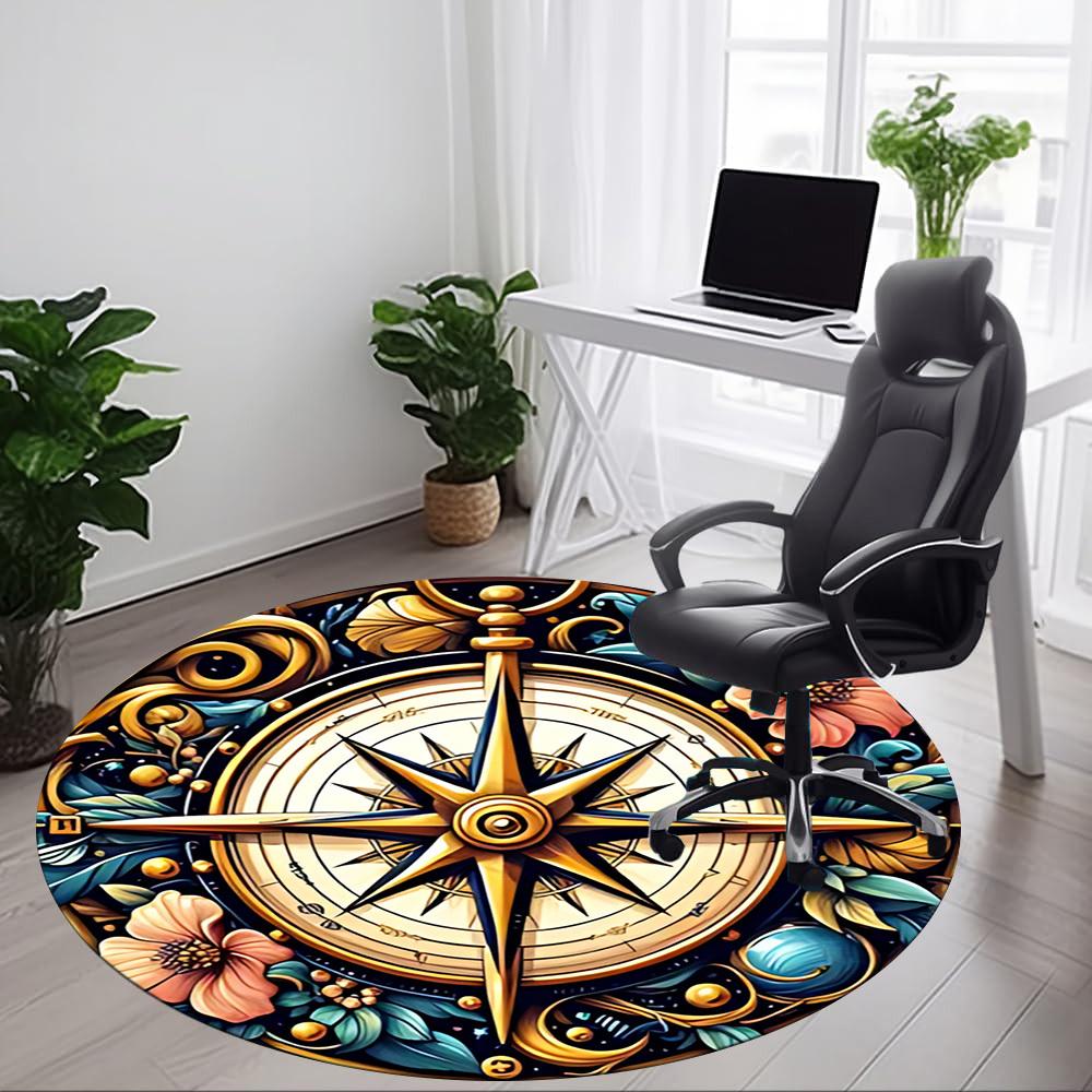 1 шт. Круглый ковер с цветочным узором-компасом для офиса, коврик для помещений, подходит для офиса, под офисные стулья, спальни, гостиной, домашнего декора, декора комнаты