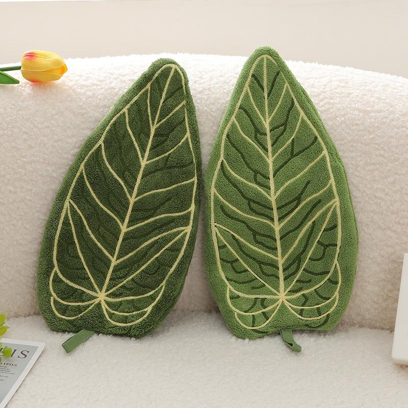 Absorbent Hand Towel Plant Leaf Design For Kitchen Bathroom Cleaning Cloth Quick Dry Kitchen Accessories With Hanging Loop