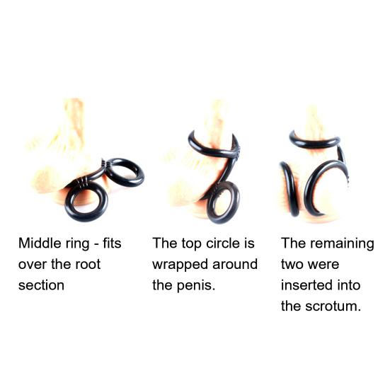 Silicone Cock Scrotum Ring Male Sex Toy Connected 4 Rings Men Ball Spreader Testicle Divider for Lasting Erection Couple