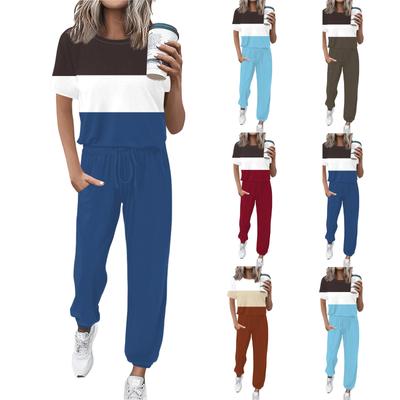 Женский спортивный костюм с круглым вырезом и коротким рукавом, свободные брюки