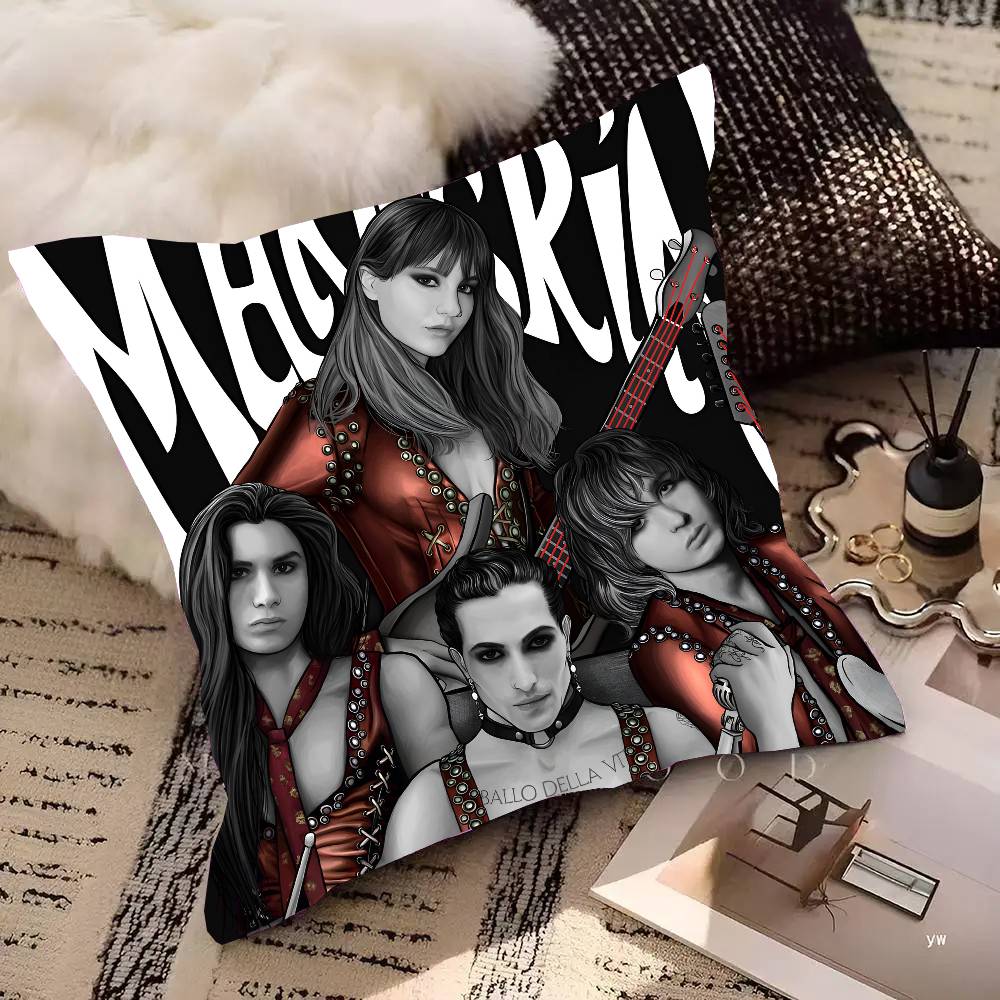 Maneskin Дамиано Давид Винтажная наволочка Квадратная подушка Спальня Диван Досуг Комфорт Подушка Автомобиль Гостиная Украшение для дома