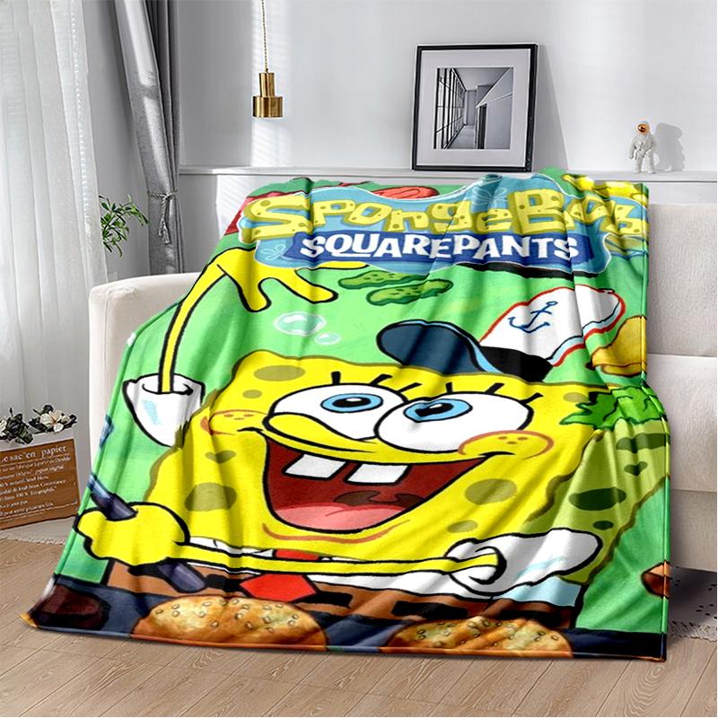 Funny S-SpongeBob Patrick Star Cartoon Flannel Blanket Soft Warm Throw Blanket for Bedroom Living Room Bed Camping Picnic Kids